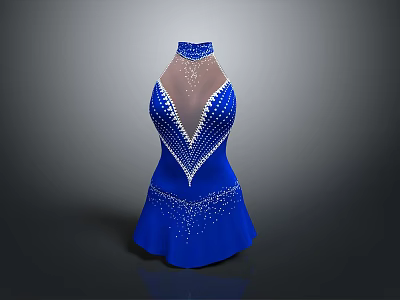 Fashionable Blue Sequin Decorated High Neck V Neckline Short Hem Dress 3d model