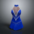 Fashionable Blue Sequin Decorated High Neck V Neckline Short Hem Dress