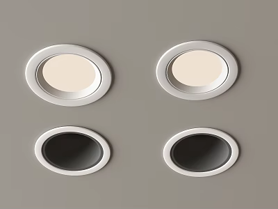 Four Modern Recessed Ceiling Downlights With White Frame And Mixed Light 3d model