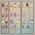 Action Figure Display Cabinet Featuring Diverse Collectible Models On Multiple Shelves 3d model