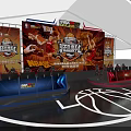 Basketball Game Stage Setup With Blue Red Seats Large Screen And NBA Logo