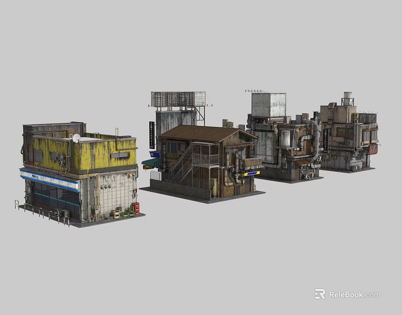 Cyberpunk Architecture Model Designs With Varied Structural Details And Urban Elements 3d model 