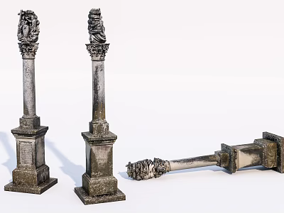 Classical Ornate Stone Columns With Carved Details Standing And Fallen 3d model