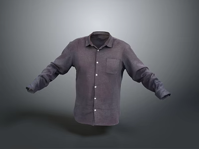 Purple Collared Long Sleeve Shirt with Button Front and Chest Pocket on Gray Background 3d model