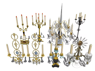 Multi Arm Tiered Decorative Candle Holders With Gold Silver Metal Designs 3d model