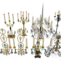 Multi Arm Tiered Decorative Candle Holders With Gold Silver Metal Designs