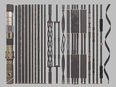 Industrial Equipment Metal Components with Rods Bars Tubes Threaded Shafts and Spiral Profiles 3d model