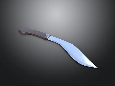 Curved Knife 3D Model With Silver Blade And Brown Handle 3d model