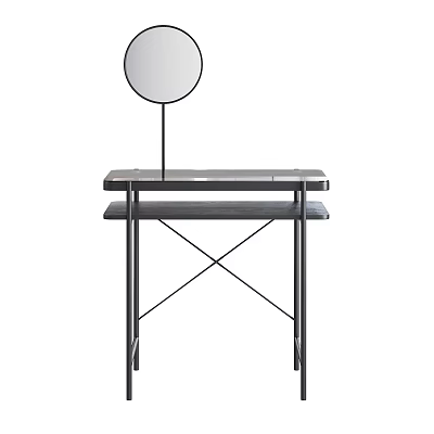 Modern Dressing Table With Round Mirror Metal Frame And Wooden Top Design 3d model