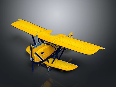 Aerospace Themed Yellow Biplane Model Featuring Detailed Wings And Aerodynamic Design 3d model