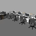 Modern Office Workspace With Multiple Desks Computers Dividers And Black Chairs 3d model