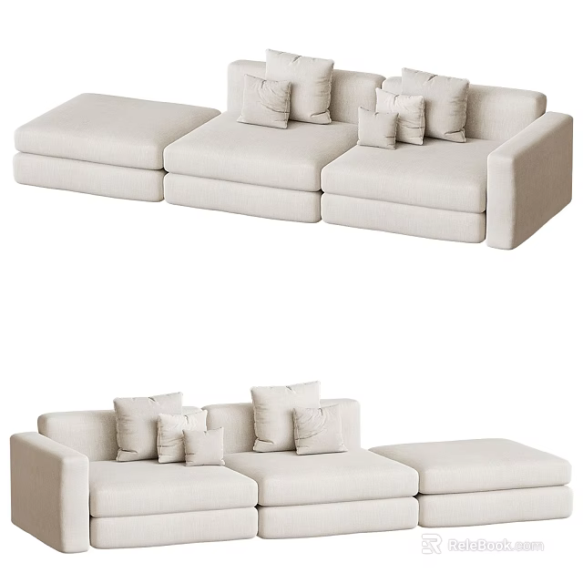 Modern Light Colored Fabric Sectional Sofa With Multiple Pillows For Living Room 3d model