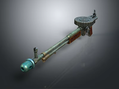 Vintage Gun With Long Barrel Wooden Grip And Metallic Revolver Structure 3d model