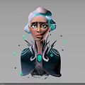 Magical Creature Character With White Blue Hair Ornate Blue Clothing And Glowing Green Purple Orbs