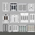Various Double Doors Designs With Glass Panels And Decorative Frame Styles 3d model
