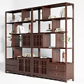 Traditional Chinese Wooden Etagere with Multiple Compartments Drawers Decorative Books Plants and Statues