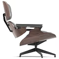 Modern Gray Leather Leisure Chair with Wooden Armrests Ottoman and Cozy Blanket