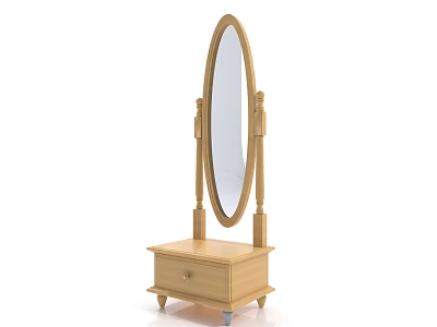 Oval Wooden Frame Floor Mirror With Drawer Cabinet For Bedroom Decor 3d model