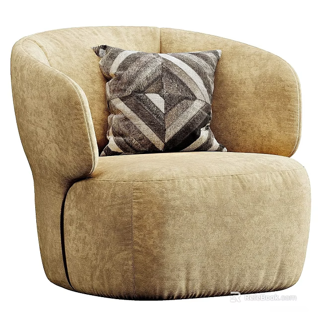 Modern Beige Single Sofa With Geometric Pattern Pillow And Rounded Armrests 3d model 