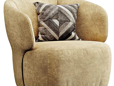 Modern Beige Single Sofa With Geometric Pattern Pillow And Rounded Armrests 3d model
