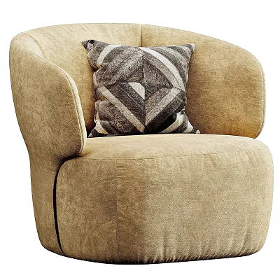Modern Beige Single Sofa With Geometric Pattern Pillow And Rounded Armrests 3d model