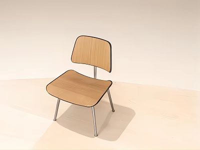 Modern Leisure Chair with Wooden Seat Backrest and Metal Legs in Light Colored Minimalist Setting 3d model