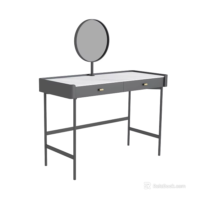 Modern Dressing Table With Round Mirror White Top And Metal Frame Drawers 3d model