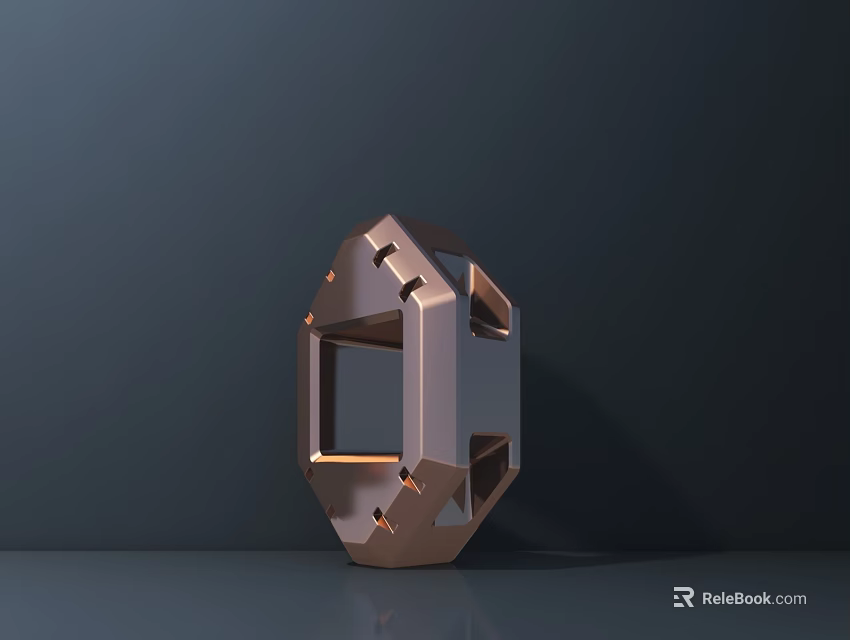 Modern Metallic Geometric Sculpture With Polyhedral Design Hollow Square Cutouts And Reflective Surface 3d model 