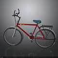 Red Bicycle Featuring Blue Seat Silver Wheels Handlebars and Rear Rack 3d model
