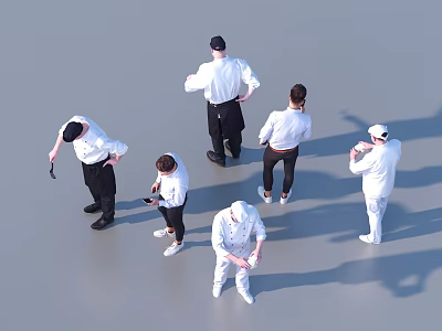 Group of Chefs in White Uniforms Preparing Food with Kitchen Utensils 3d model