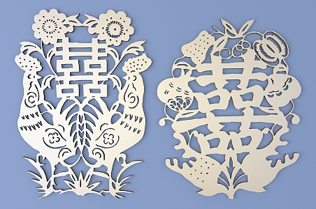 Chinese Happy Character Paper-cut Carved Hollow Carved 3d model