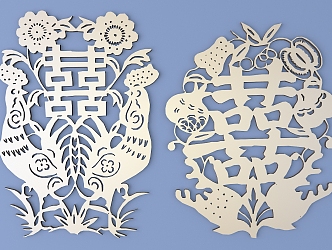 Chinese Happy Character Paper-cut Carved Hollow Carved 3d model