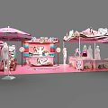 Pink Exhibition Booth Decorative Setup With Umbrellas Mannequins And Product Displays