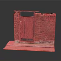 Red Brick Wall Structure With Green Metal Gate Top Railing And Concrete Steps