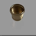 Ornate Golden Metallic Vessel Featuring Intricate Carved Patterns And Reflective Base