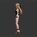 3D Female Character With Orange Long Hair Black Swimsuit Accessories Sandals And Gray Background
