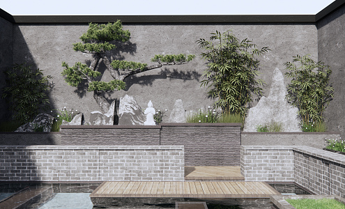 New Chinese style landscape sketch courtyard landscape 3d model