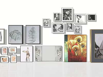 Various Styles Wall Art Collection Featuring Botanical Prints And Black White 3d model