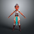 Fantasy Female Warrior Character In Silver Armor With Blue Beige Dress And Brown Boots