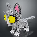 Cute Gray Fluffy Cat Toy With Yellow Eyes Pink Inner Ears And White Paws