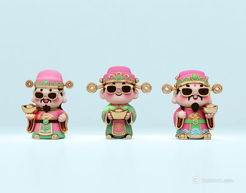 Game And Movie Character Design With Pink Hats Sunglasses And Gold Ingots 3d model 