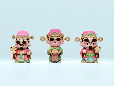 Game And Movie Character Design With Pink Hats Sunglasses And Gold Ingots 3d model