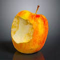 Bitten Ripe Apple Showing Juicy Flesh with Orange Red Skin on Dark Reflective Background