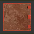 Red Square Decorative Metal Component With Rustic Surface And Corner Brackets