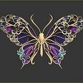 Ornate Jeweled Butterfly Featuring Gold Filigree Wings And Purple Green Enamel Accents