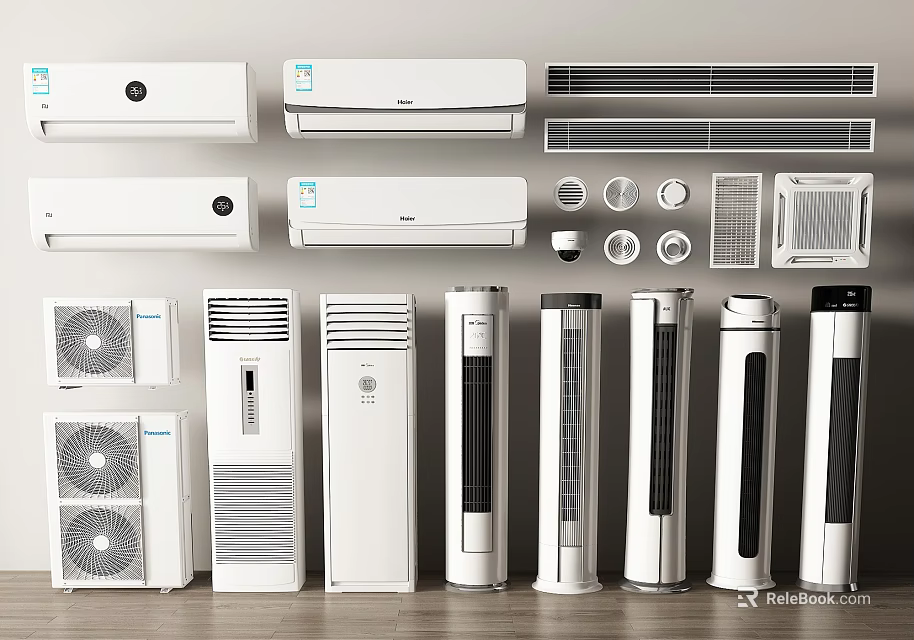Various Types of Air Conditioners and Fans with Wall Mounted Standing and Cabinet Units 3d model 