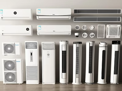 Various Types of Air Conditioners and Fans with Wall Mounted Standing and Cabinet Units 3d model