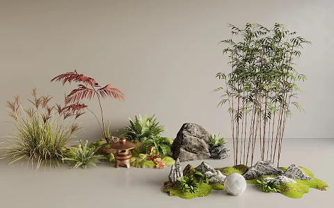 Modern courtyard landscape sketch garden landscape plant pile landscape plant landscaping bamboo landscape stone fern plant 3d model