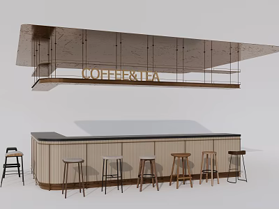 Modern Hotel Public Lounge Area With Coffee Tea Bar And High Stools Arrangement 3d model