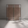 Modern Room Divider With Black Metal Frame Brown Slatted Design And Brass Accents